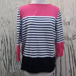 Chaps Striped Pink, White, Black Sweater Top - XL